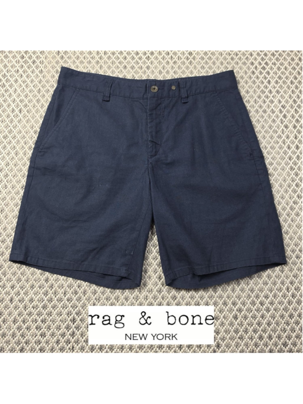 Rag & Bone New York Mens Shorts Size 32 Navy Blue Flat Front Casual Chino